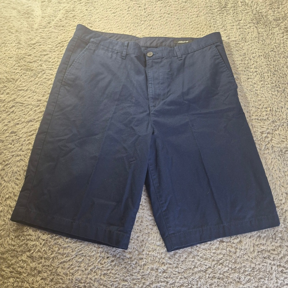 Claiborne Mens Navy Blue Cotton Flat‎ Front Chino Shorts Size 36 Casual Summer